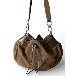 DOC Made in Italy Brown Suede Bucket Bag Leather Drawstring Shoulder Bag